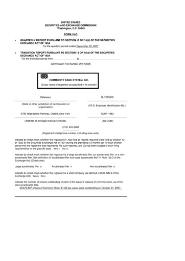 Thumbnail Community Financial System 10-Q Quarterly Report FY 
