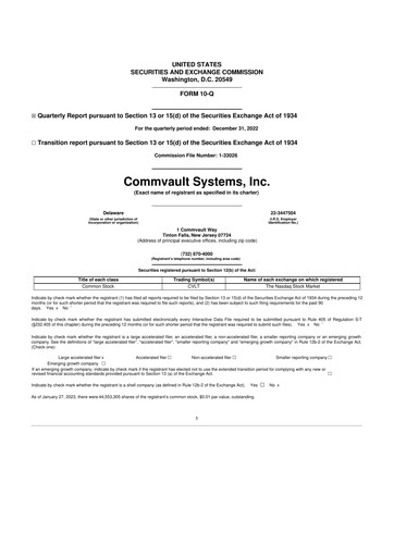 Thumbnail Commvault 10-Q Quarterly Report FY 