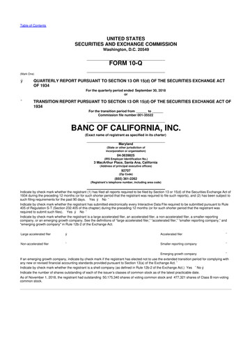 Thumbnail Banc of California 10-Q Quarterly Report FY2018 