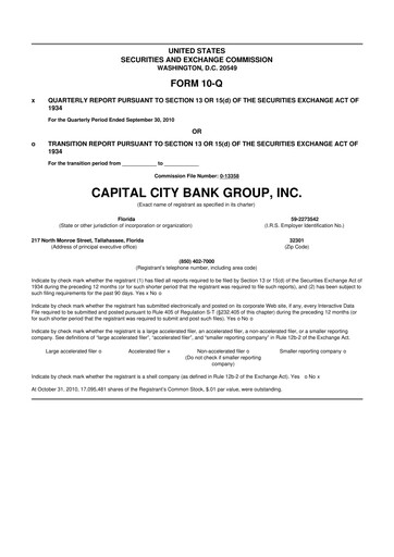 Thumbnail Capital City Bank Group
 10-Q Quarterly Report FY 