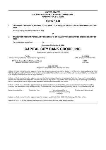 Thumbnail Capital City Bank Group
 10-Q Quarterly Report FY 