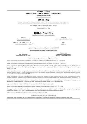 Thumbnail Rollins 10-K Annual Report 2016