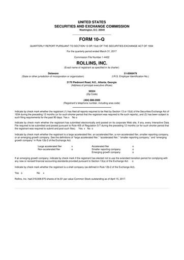 Miniature Rollins 10-Q Rapport trimestriel 2017 