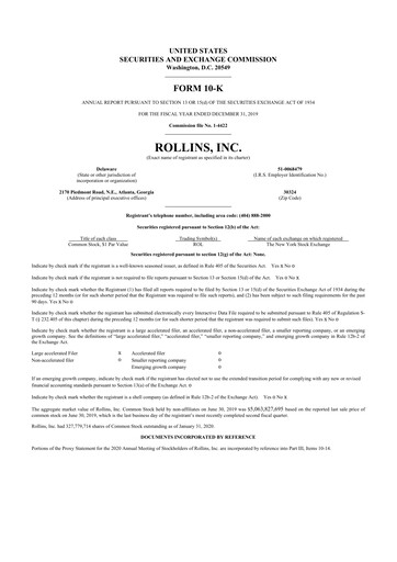 Thumbnail Rollins 10-K Annual Report 2019