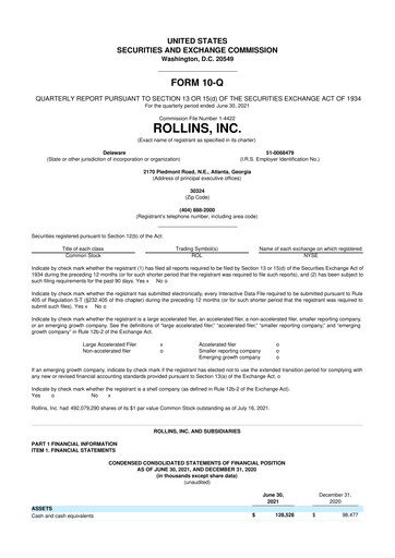 Miniature Rollins 10-Q Rapport trimestriel 2021 