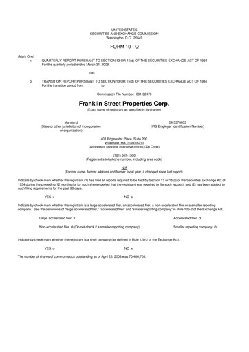 Miniature Franklin Street Properties 10-Q Rapport trimestriel  