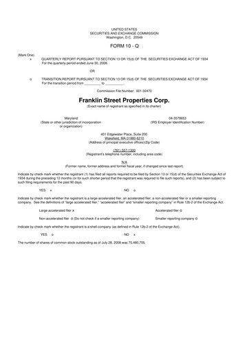 Miniature Franklin Street Properties 10-Q Rapport trimestriel  