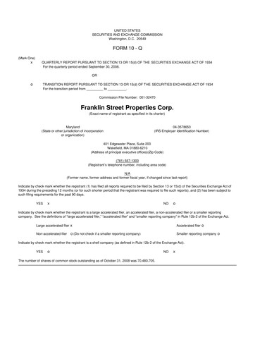Miniature Franklin Street Properties 10-Q Rapport trimestriel  