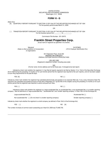 Miniature Franklin Street Properties 10-Q Rapport trimestriel  