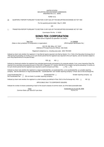 Thumbnail Sono-Tek Corporation 10-Q Quarterly Report FY 