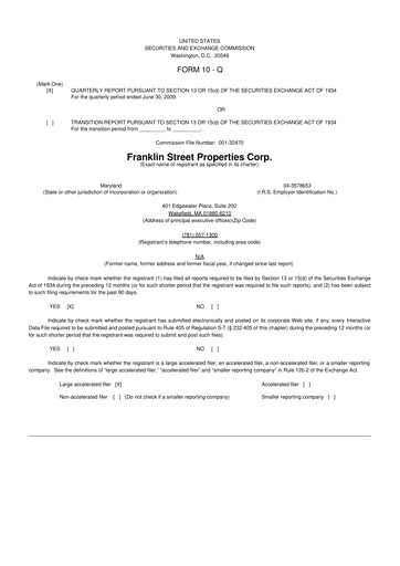 Miniature Franklin Street Properties 10-Q Rapport trimestriel  