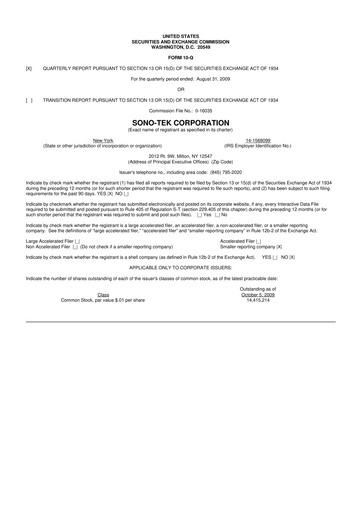 Thumbnail Sono-Tek Corporation 10-Q Quarterly Report FY 