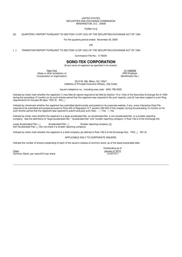 Thumbnail Sono-Tek Corporation 10-Q Quarterly Report FY 