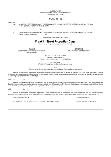 Miniature Franklin Street Properties 10-Q Rapport trimestriel  