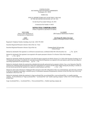 Thumbnail Sono-Tek Corporation 10-K Annual Report 