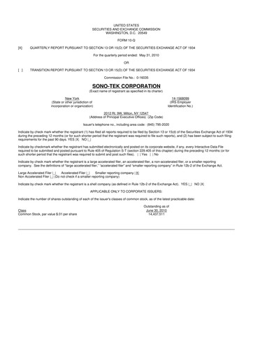 Thumbnail Sono-Tek Corporation 10-Q Quarterly Report FY 