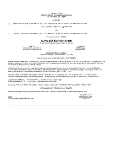 Thumbnail Sono-Tek Corporation 10-Q Quarterly Report FY 