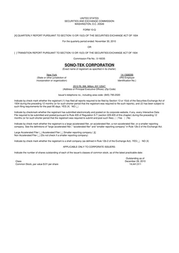 Thumbnail Sono-Tek Corporation 10-Q Quarterly Report FY 