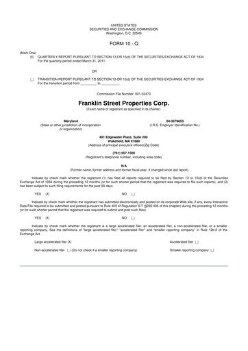 Miniature Franklin Street Properties 10-Q Rapport trimestriel  