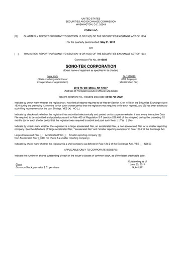 Thumbnail Sono-Tek Corporation 10-Q Quarterly Report FY 