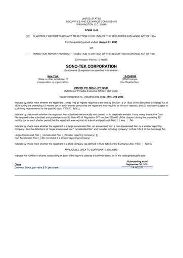 Thumbnail Sono-Tek Corporation 10-Q Quarterly Report FY 