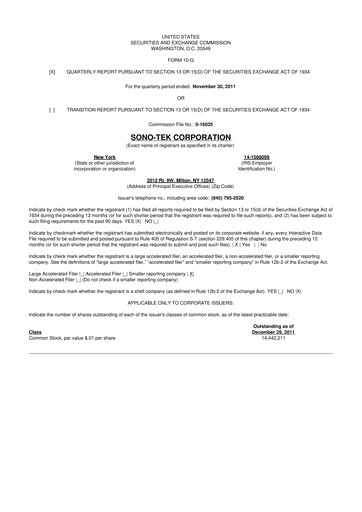 Thumbnail Sono-Tek Corporation 10-Q Quarterly Report FY 