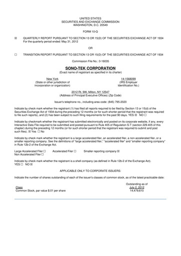 Thumbnail Sono-Tek Corporation 10-Q Quarterly Report FY 