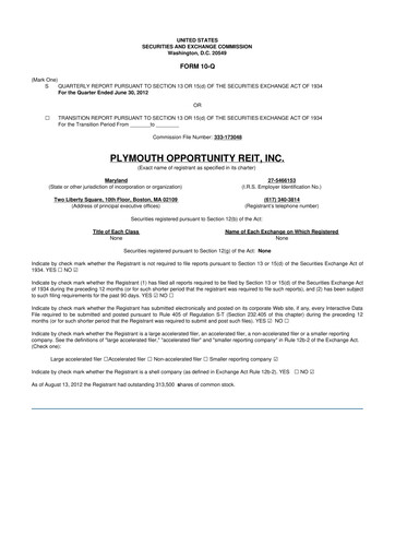 Thumbnail Plymouth Industrial REIT 10-Q Quarterly Report FY2012 
