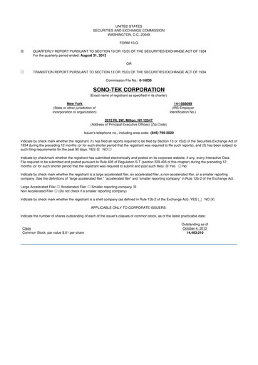 Thumbnail Sono-Tek Corporation 10-Q Quarterly Report FY 