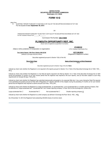 Thumbnail Plymouth Industrial REIT 10-Q Quarterly Report FY2012 