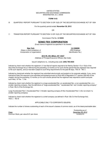 Thumbnail Sono-Tek Corporation 10-Q Quarterly Report FY 