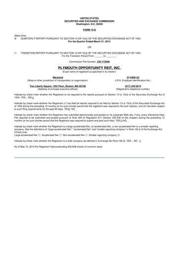 Thumbnail Plymouth Industrial REIT 10-Q Quarterly Report FY2013 