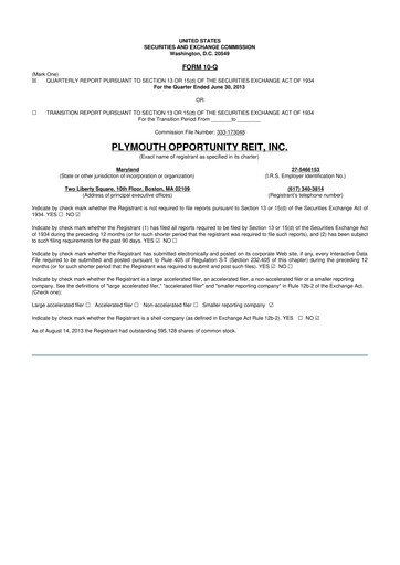Thumbnail Plymouth Industrial REIT 10-Q Quarterly Report FY2013 