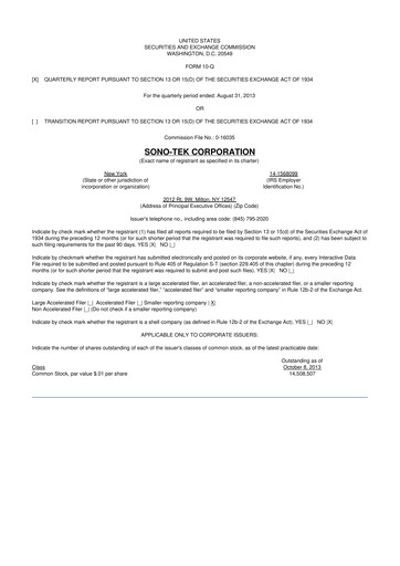 Thumbnail Sono-Tek Corporation 10-Q Quarterly Report FY 