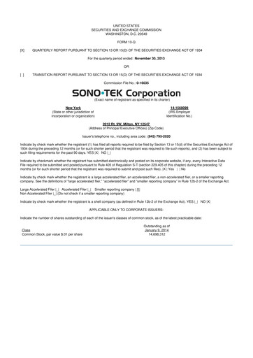 Thumbnail Sono-Tek Corporation 10-Q Quarterly Report FY 