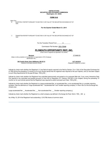 Thumbnail Plymouth Industrial REIT 10-Q Quarterly Report FY2014 