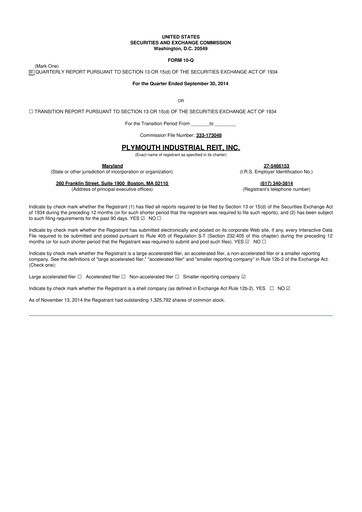 Thumbnail Plymouth Industrial REIT 10-Q Quarterly Report FY2014 