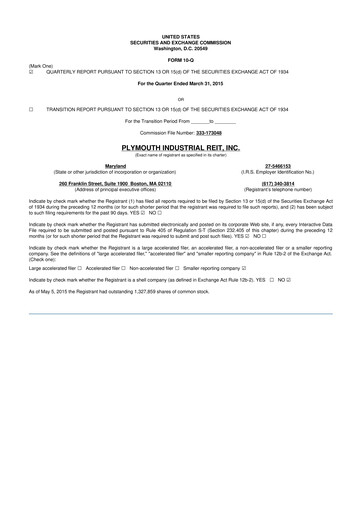 Thumbnail Plymouth Industrial REIT 10-Q Quarterly Report FY2015 
