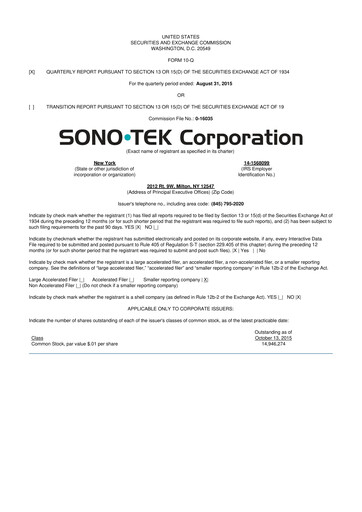 Thumbnail Sono-Tek Corporation 10-Q Quarterly Report FY 