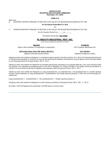 Thumbnail Plymouth Industrial REIT 10-Q Quarterly Report FY2016 