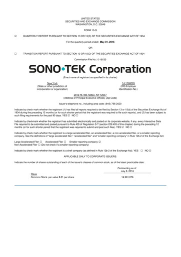 Thumbnail Sono-Tek Corporation 10-Q Quarterly Report FY 