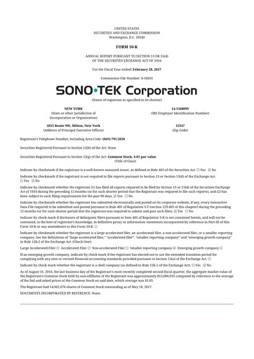 Thumbnail Sono-Tek Corporation 10-K Annual Report 2017