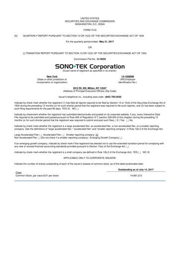 Thumbnail Sono-Tek Corporation 10-Q Quarterly Report FY 