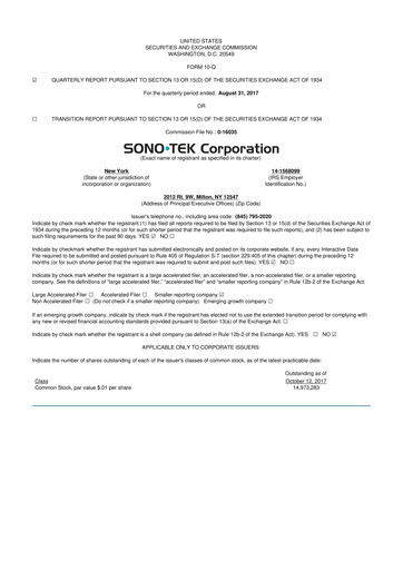 Thumbnail Sono-Tek Corporation 10-Q Quarterly Report FY 