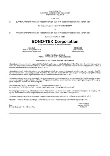 Thumbnail Sono-Tek Corporation 10-Q Quarterly Report FY 