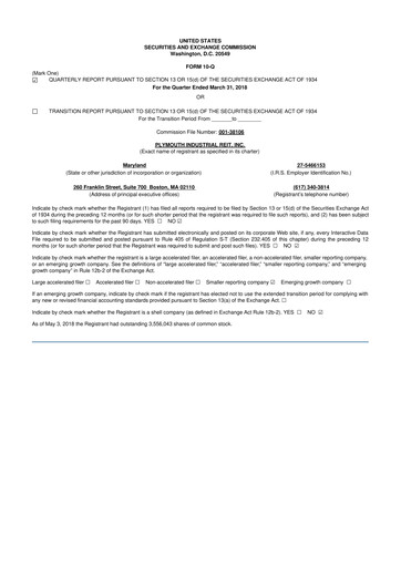 Thumbnail Plymouth Industrial REIT 10-Q Quarterly Report FY2018 