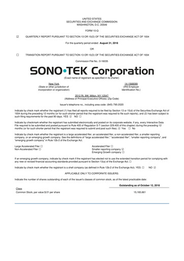 Thumbnail Sono-Tek Corporation 10-Q Quarterly Report FY 