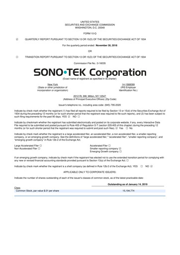 Thumbnail Sono-Tek Corporation 10-Q Quarterly Report FY 