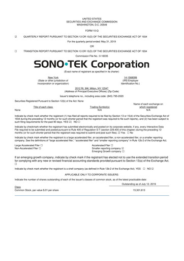 Thumbnail Sono-Tek Corporation 10-Q Quarterly Report FY 