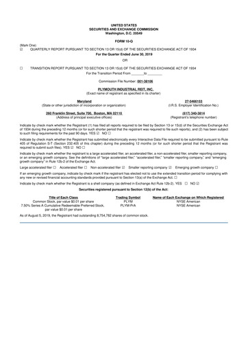 Thumbnail Plymouth Industrial REIT 10-Q Quarterly Report FY2019 